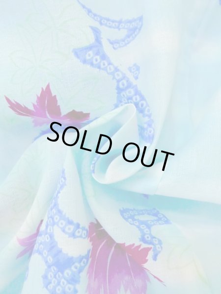 画像12: M1019C  女性用 単衣  化繊   水色, もみじ 【中古】 【USED】 【リサイクル】 ★★★☆☆ (12)