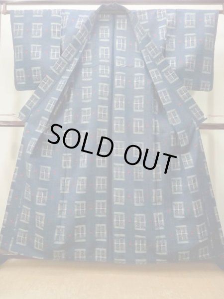 画像2: M1025E  女性用 単衣  ウール 深い 灰色がかった 青, 四角 【中古】 【USED】 【リサイクル】 ★★★★☆ (2)