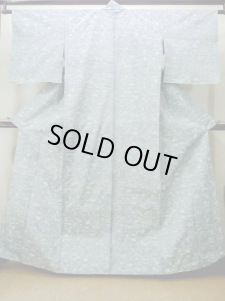 画像1: M1025N  女性用 単衣  シルク（正絹）  薄い 青, 花 【中古】 【USED】 【リサイクル】 ★★☆☆☆ (1)