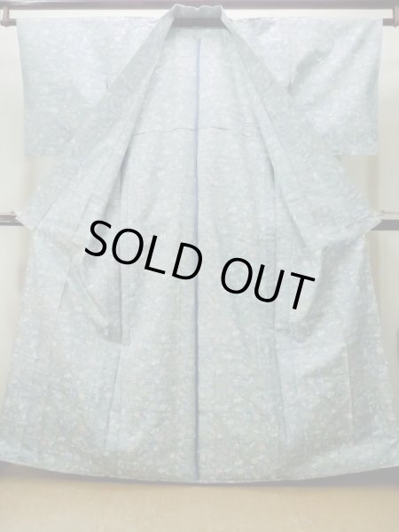 画像2: M1025N  女性用 単衣  シルク（正絹）  薄い 青, 花 【中古】 【USED】 【リサイクル】 ★★☆☆☆ (2)