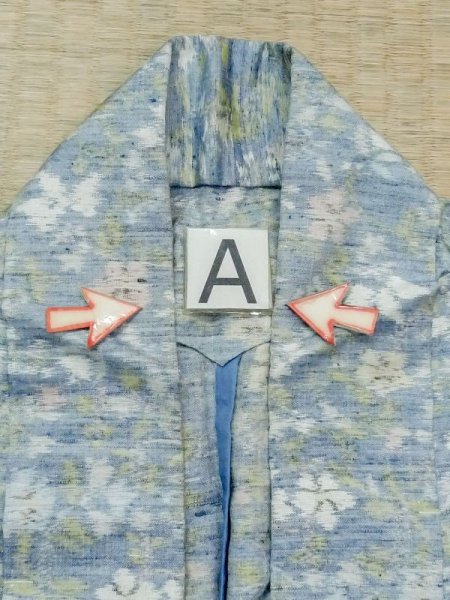 画像14: M1025N  女性用 単衣  シルク(正絹)  薄い 青, 花 【中古】 【USED】 【リサイクル】 ★★☆☆☆ (14)