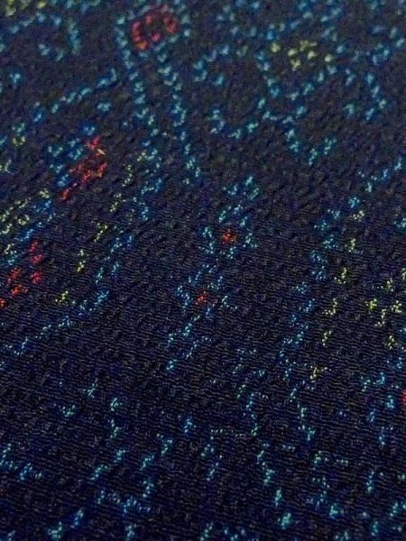 画像7: M1025O  女性用 単衣  シルク(正絹)  深い 紺, 幾何学模様 【中古】 【USED】 【リサイクル】 ★★☆☆☆ (7)