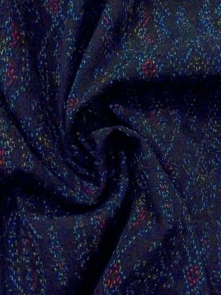 画像10: M1025O  女性用 単衣  シルク(正絹)  深い 紺, 幾何学模様 【中古】 【USED】 【リサイクル】 ★★☆☆☆ (10)