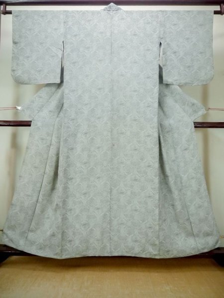 画像1: M1025W  女性用 単衣  シルク（正絹） 淡い 薄い 灰色, 抽象的模様 【中古】 【USED】 【リサイクル】 ★★☆☆☆ (1)