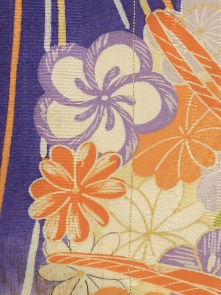 画像7: M1108B  女性用 子供用 色あせ/移り、他ダメージ、経年劣化、使用感あり シルク(正絹)  鮮やか 紫色, ぼたん 【中古】 【USED】 【リサイクル】 ★☆☆☆☆ (7)