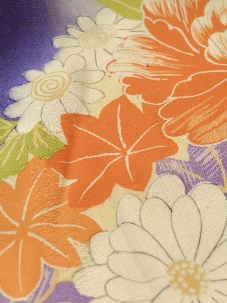 画像11: M1108B  女性用 子供用 色あせ/移り、他ダメージ、経年劣化、使用感あり シルク(正絹)  鮮やか 紫色, ぼたん 【中古】 【USED】 【リサイクル】 ★☆☆☆☆ (11)