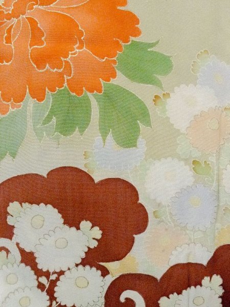 画像4: M1108I  女性用 襦袢  シルク(正絹) 淡い 薄い 青緑色, ぼたん 【中古】 【USED】 【リサイクル】 ★★☆☆☆ (4)