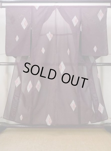 画像1: M1108L  女性用 単衣     えんじ, 桜 【中古】 【USED】 【リサイクル】 ★★★☆☆ (1)