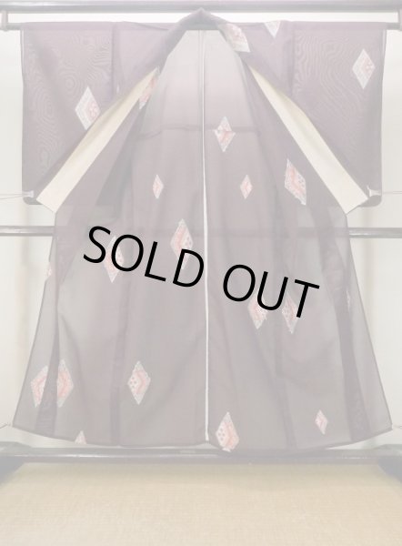 画像2: M1108L  女性用 単衣     えんじ, 桜 【中古】 【USED】 【リサイクル】 ★★★☆☆ (2)