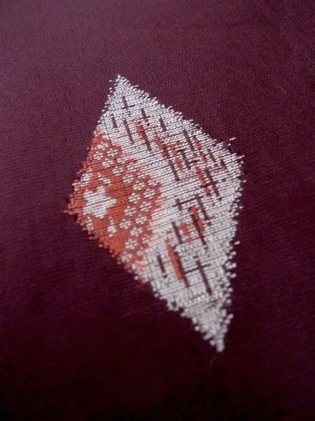 画像8: M1108L  女性用 単衣     えんじ, 桜 【中古】 【USED】 【リサイクル】 ★★★☆☆ (8)