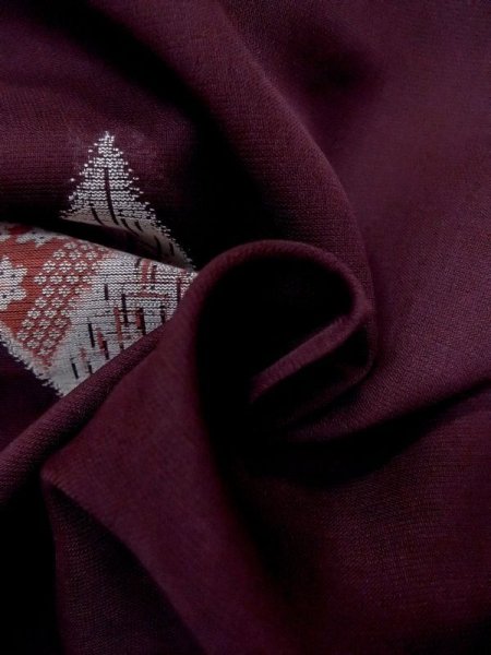 画像12: M1108L  女性用 単衣     えんじ, 桜 【中古】 【USED】 【リサイクル】 ★★★☆☆ (12)