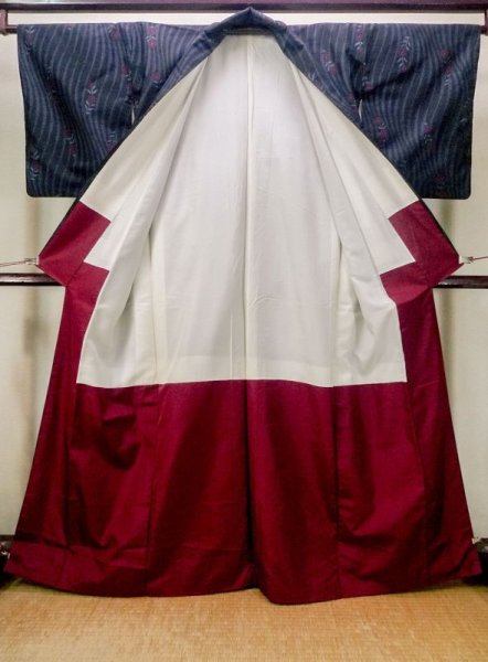 画像2: M1108O Mint  女性用 紬  シルク(正絹)   藍, 花 【中古】 【USED】 【リサイクル】 ★★★★☆ (2)