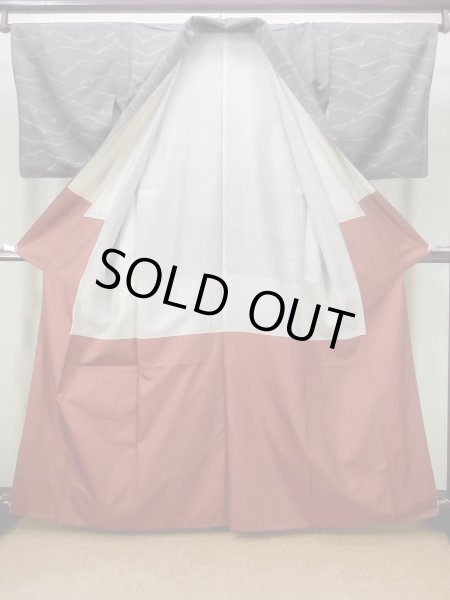 画像2: M1108W  女性用 小紋  シルク（正絹）  深い 灰色, 線 【中古】 【USED】 【リサイクル】 ★★☆☆☆ (2)