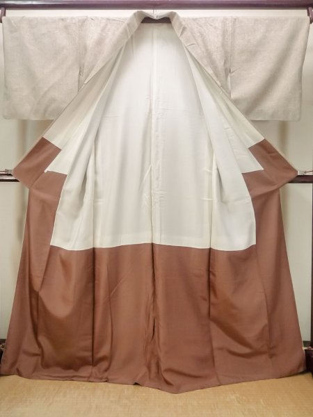 画像2: M1108X  女性用 紬  シルク(正絹)   ベージュ, ぼかし 【中古】 【USED】 【リサイクル】 ★★☆☆☆ (2)