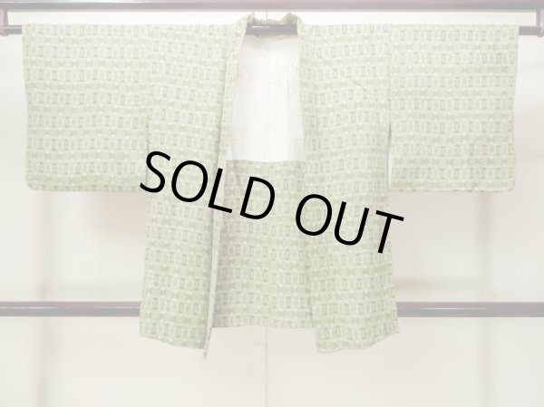 画像1: M1121D  女性用 羽織  シルク（正絹） 淡い 灰色がかった 緑色, 花 【中古】 【USED】 【リサイクル】 ★★★☆☆ (1)