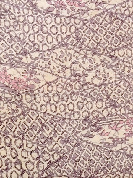 画像4: M1121I  女性用 羽織  シルク(正絹)  灰色がかった 紫色, 花 【中古】 【USED】 【リサイクル】 ★★☆☆☆ (4)