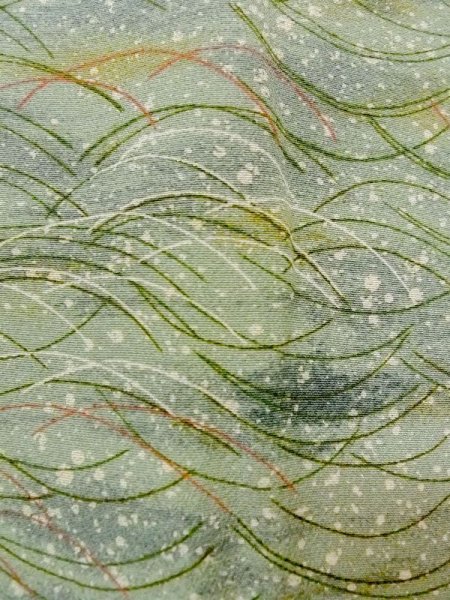 画像6: M1121K  女性用 羽織  シルク(正絹)  淡い 緑色, 芝草 【中古】 【USED】 【リサイクル】 ★★☆☆☆ (6)