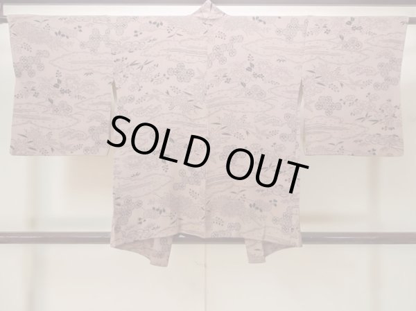 画像2: M1121P  女性用 羽織  シルク（正絹）  淡い 茶色, 菊 【中古】 【USED】 【リサイクル】 ★★★☆☆ (2)