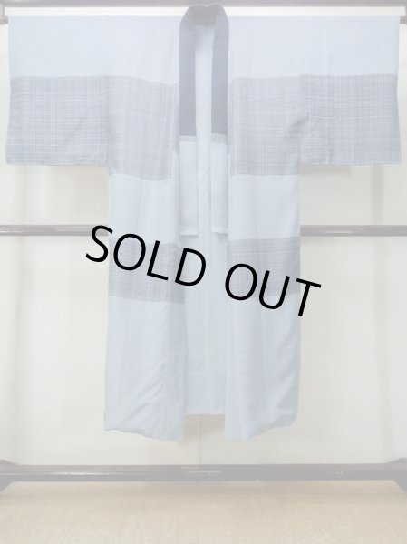 画像1: M1128E  男性用襦袢  シルク（正絹）  灰色がかった 水色, チェック柄 【中古】 【USED】 【リサイクル】 ★★★☆☆ (1)