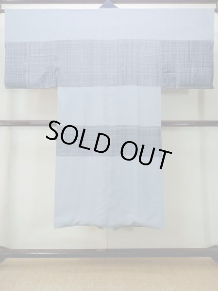 画像2: M1128E  男性用襦袢  シルク（正絹）  灰色がかった 水色, チェック柄 【中古】 【USED】 【リサイクル】 ★★★☆☆ (2)