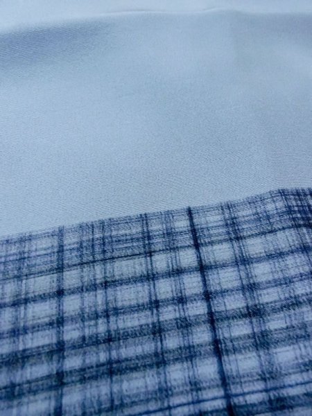 画像10: M1128E  男性用襦袢  シルク（正絹）  灰色がかった 水色, チェック柄 【中古】 【USED】 【リサイクル】 ★★★☆☆ (10)