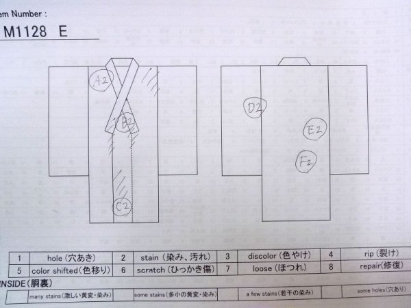 画像13: M1128E  男性用襦袢  シルク（正絹）  灰色がかった 水色, チェック柄 【中古】 【USED】 【リサイクル】 ★★★☆☆ (13)