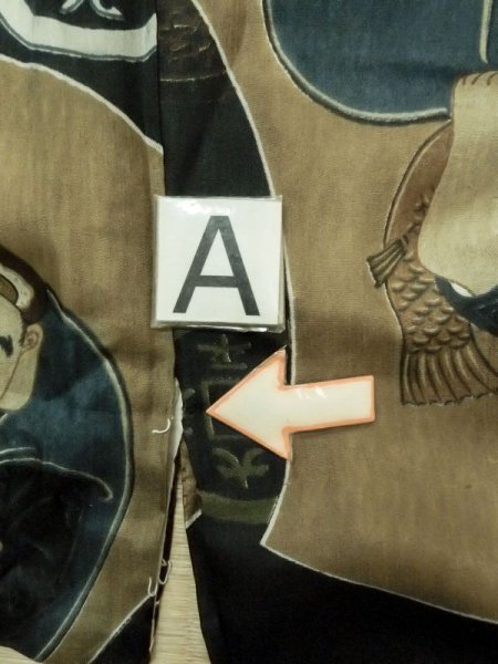 画像14: M1128K  男性用襦袢 七福神柄、硬貨柄 化繊   黒, 岩 【中古】 【USED】 【リサイクル】 ★☆☆☆☆ (14)