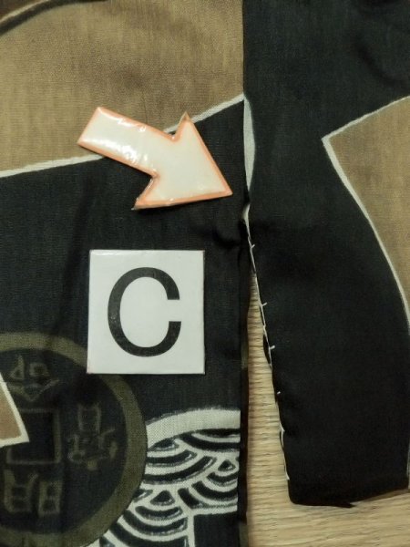 画像16: M1128K  男性用襦袢 七福神柄、硬貨柄 化繊   黒, 岩 【中古】 【USED】 【リサイクル】 ★☆☆☆☆ (16)