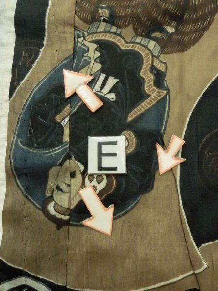 画像18: M1128K  男性用襦袢 七福神柄、硬貨柄 化繊   黒, 岩 【中古】 【USED】 【リサイクル】 ★☆☆☆☆ (18)