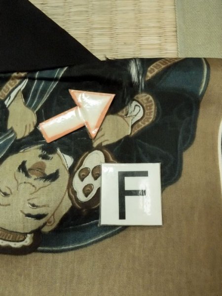 画像19: M1128K  男性用襦袢 七福神柄、硬貨柄 化繊   黒, 岩 【中古】 【USED】 【リサイクル】 ★☆☆☆☆ (19)