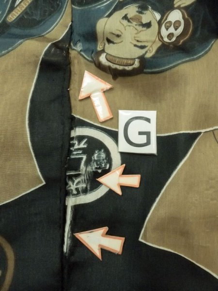 画像20: M1128K  男性用襦袢 七福神柄、硬貨柄 化繊   黒, 岩 【中古】 【USED】 【リサイクル】 ★☆☆☆☆ (20)