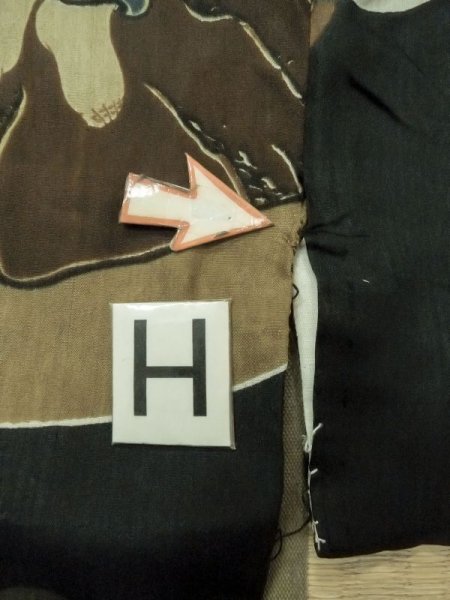 画像21: M1128K  男性用襦袢 七福神柄、硬貨柄 化繊   黒, 岩 【中古】 【USED】 【リサイクル】 ★☆☆☆☆ (21)