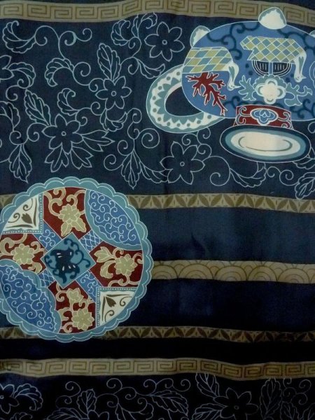 画像2: M1128M  男性用襦袢  化繊   藍, 鳥 【中古】 【USED】 【リサイクル】 ★★☆☆☆ (2)