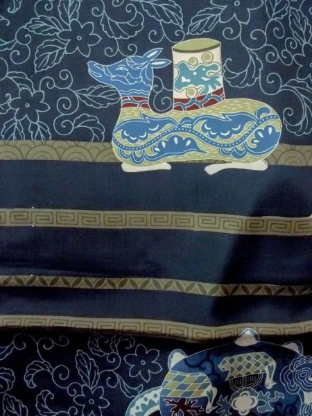 画像3: M1128M  男性用襦袢  化繊   藍, 鳥 【中古】 【USED】 【リサイクル】 ★★☆☆☆ (3)