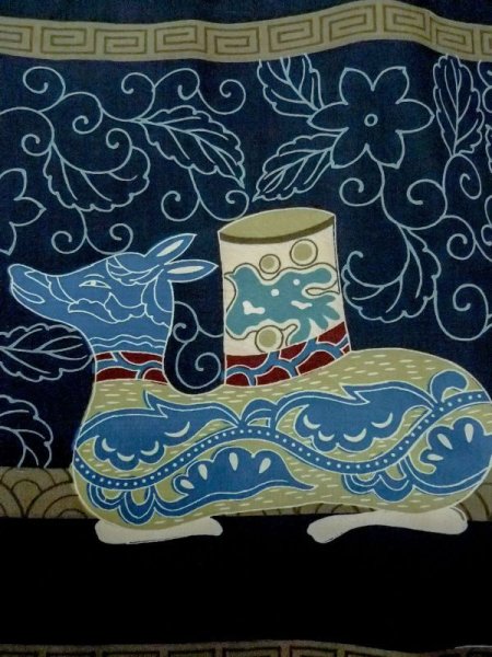 画像5: M1128M  男性用襦袢  化繊   藍, 鳥 【中古】 【USED】 【リサイクル】 ★★☆☆☆ (5)