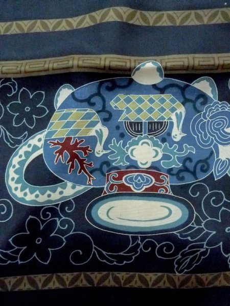 画像6: M1128M  男性用襦袢  化繊   藍, 鳥 【中古】 【USED】 【リサイクル】 ★★☆☆☆ (6)