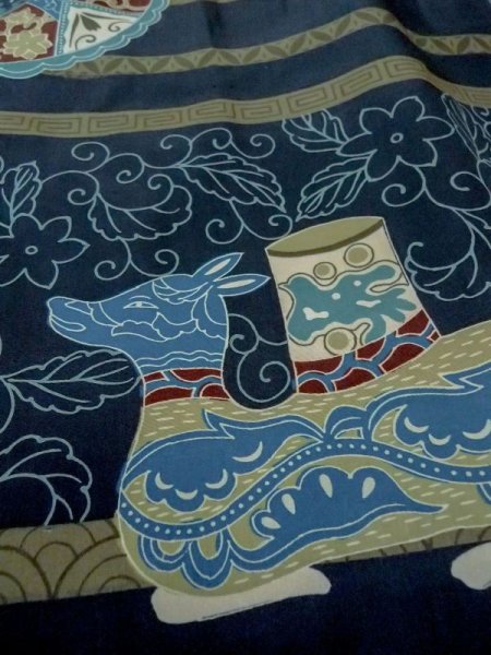 画像7: M1128M  男性用襦袢  化繊   藍, 鳥 【中古】 【USED】 【リサイクル】 ★★☆☆☆ (7)