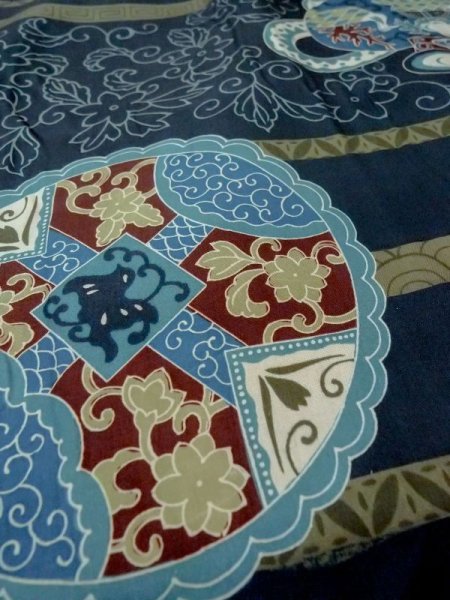 画像8: M1128M  男性用襦袢  化繊   藍, 鳥 【中古】 【USED】 【リサイクル】 ★★☆☆☆ (8)