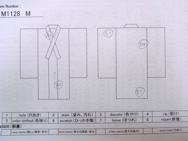 画像12: M1128M  男性用襦袢  化繊   藍, 鳥 【中古】 【USED】 【リサイクル】 ★★☆☆☆ (12)