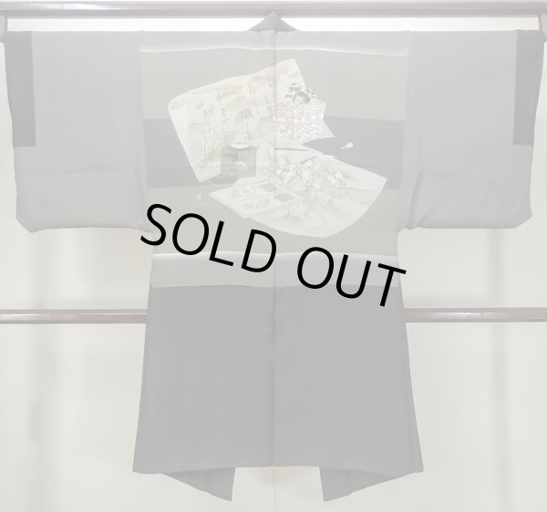 画像3: M1129B  羽織  シルク（正絹）   黒,  【中古】 【USED】 【リサイクル】 ★☆☆☆☆ (3)