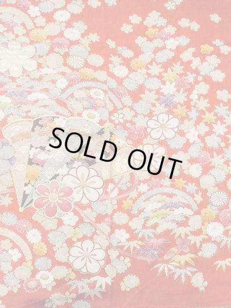 画像6: M1207A  女性用 振袖  シルク（正絹）   赤色, ぼたん 【中古】 【USED】 【リサイクル】 ★★★☆☆ (6)