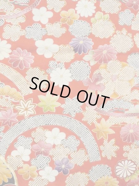 画像11: M1207A  女性用 振袖  シルク（正絹）   赤色, ぼたん 【中古】 【USED】 【リサイクル】 ★★★☆☆ (11)