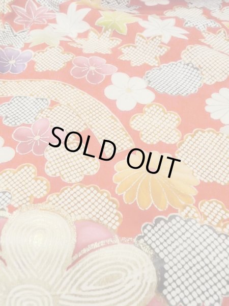 画像16: M1207A  女性用 振袖  シルク（正絹）   赤色, ぼたん 【中古】 【USED】 【リサイクル】 ★★★☆☆ (16)