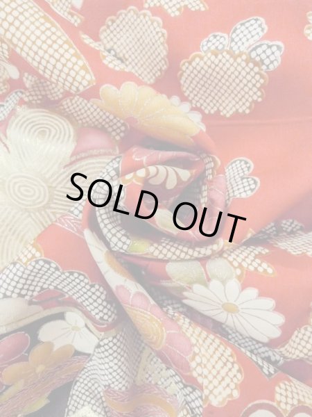 画像20: M1207A  女性用 振袖  シルク（正絹）   赤色, ぼたん 【中古】 【USED】 【リサイクル】 ★★★☆☆ (20)