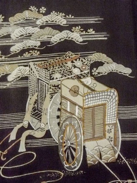 画像7: M1207C  女性用 留袖  シルク(正絹)   黒, もみじ 【中古】 【USED】 【リサイクル】 ★★★☆☆ (7)