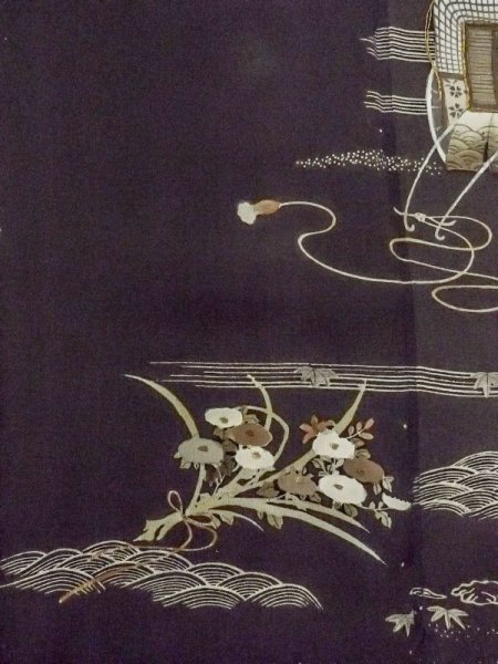 画像10: M1207C  女性用 留袖  シルク(正絹)   黒, もみじ 【中古】 【USED】 【リサイクル】 ★★★☆☆ (10)