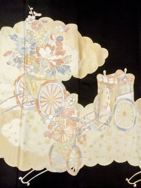 画像5: M1207D  女性用 留袖  シルク(正絹)   黒, ぼたん 【中古】 【USED】 【リサイクル】 ★★★☆☆ (5)