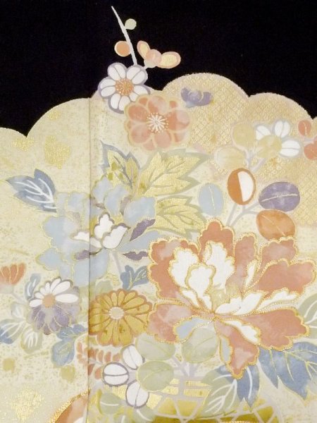 画像8: M1207D  女性用 留袖  シルク(正絹)   黒, ぼたん 【中古】 【USED】 【リサイクル】 ★★★☆☆ (8)