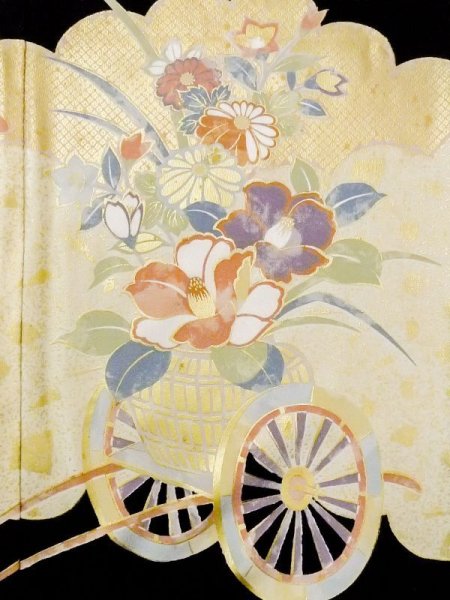 画像12: M1207D  女性用 留袖  シルク(正絹)   黒, ぼたん 【中古】 【USED】 【リサイクル】 ★★★☆☆ (12)