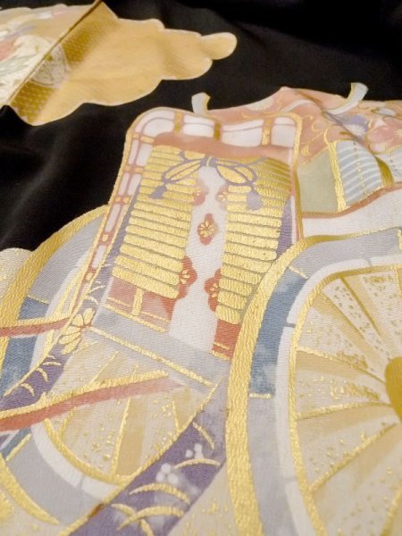 画像17: M1207D  女性用 留袖  シルク(正絹)   黒, ぼたん 【中古】 【USED】 【リサイクル】 ★★★☆☆ (17)